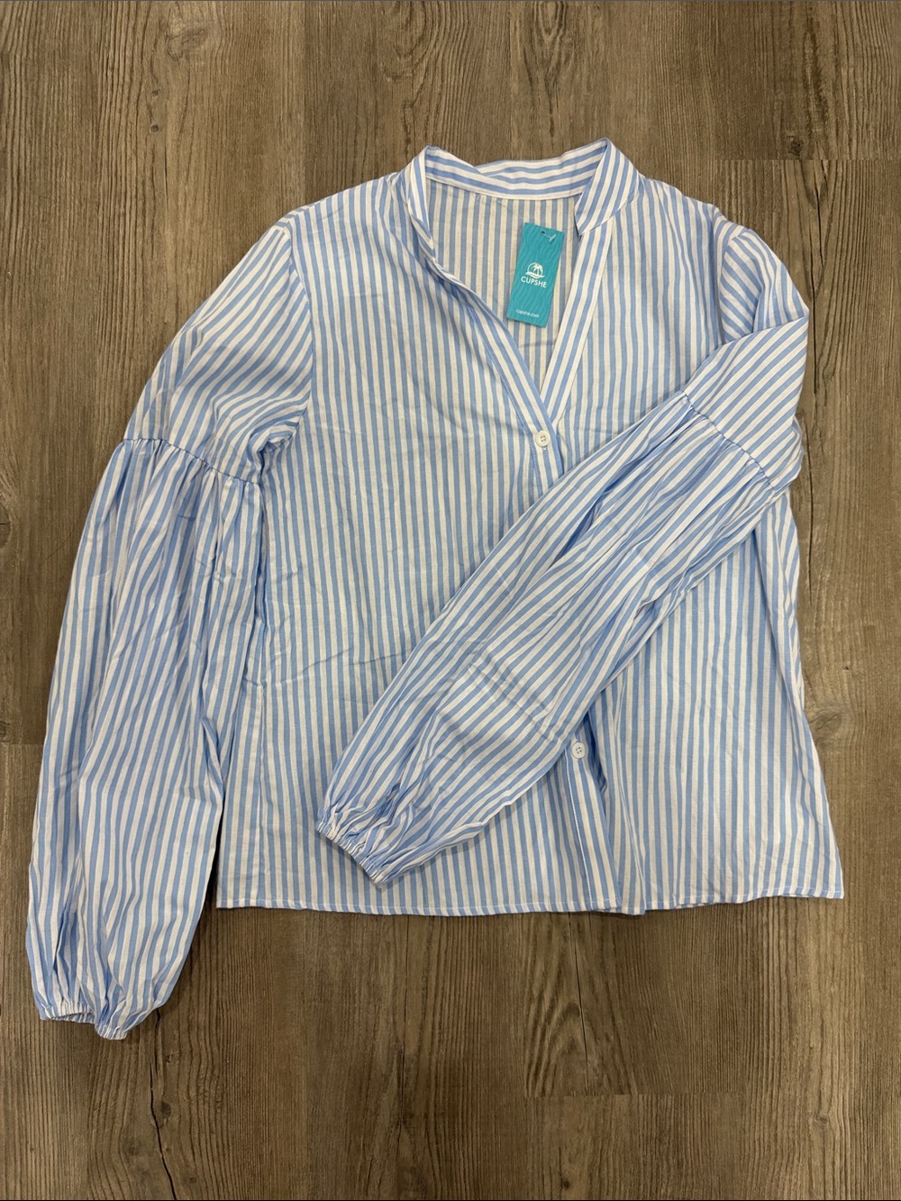 Cupshe Blue and White Striped Button-Front Blouse